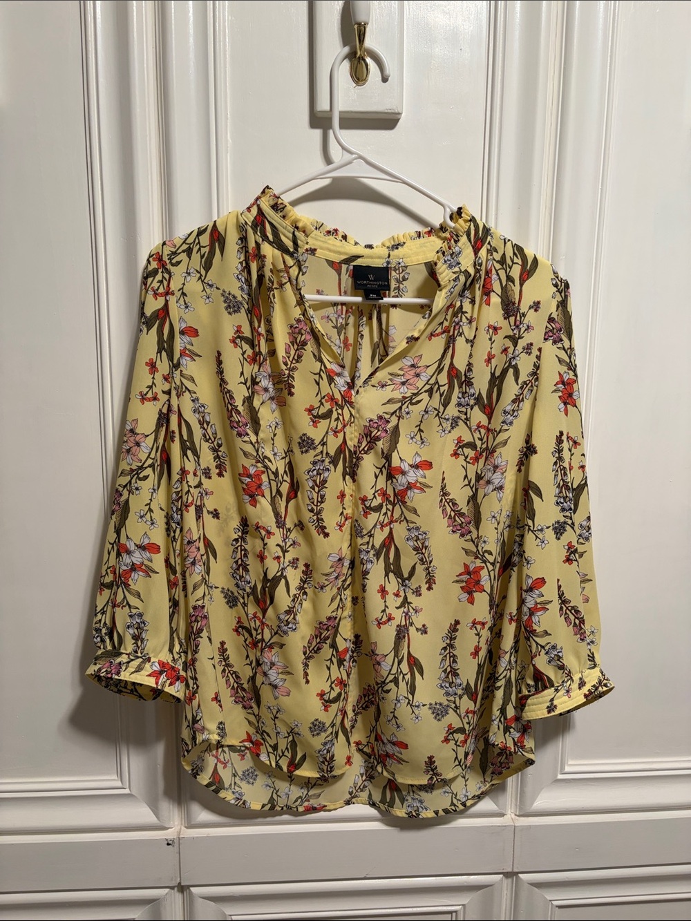 Worthington Yellow Floral Split-Neck Blouse